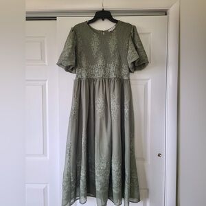 Baltic Born Sage Green Smocked Midi Dress - Size Large